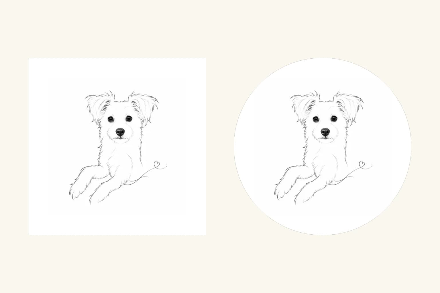 The same Minimal Line portrait of Mini in square and round white magnet design previews.