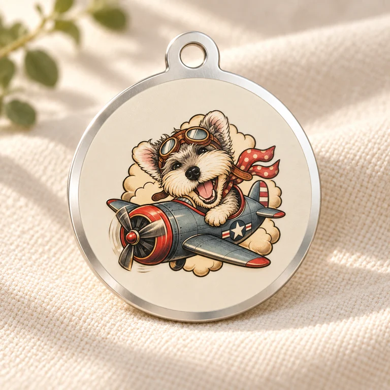 Custom silver pet name tag design example