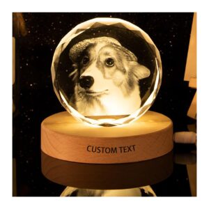 Custom 3D Crystal Photo,3D Picture in Crystal Engravable Text,3D Photo Crystal with Lighted Base,Engraved Crystal Gifts for Parents, Wife, Children, Friends and Lovers